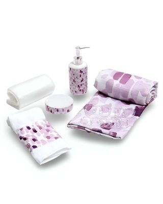 Juego Set de Baño en Caja 6 Piezas Cortina, Toalla y Jaboneras Mashini A06