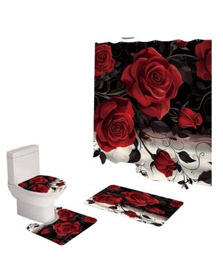 Imagen 2 del producto Juego 5 piezas con Cortina de baño de Tela Poliéster y  Forro de Ducha de Plástico J-13