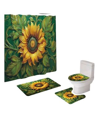 Imagen 2 del producto Juego 5 piezas con Cortina de baño de Tela Poliéster y  Forro de Ducha de Plástico J-11