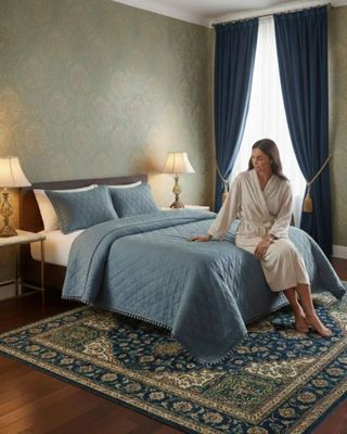 Imagen 2 del producto Cobertores de Verano-Primavera con Diseño de Pompon (plaza y media) azul