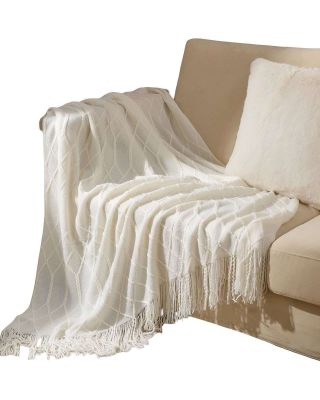 Imagen 2 del producto Mantas para sofas camas u oficinas con Flecos 127x152 cm Blanco