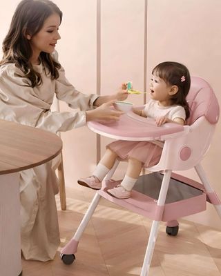 Imagen 1 del producto Silla de Comer para Bebé Multifuncional Reclinable 3 en 1 Rosa