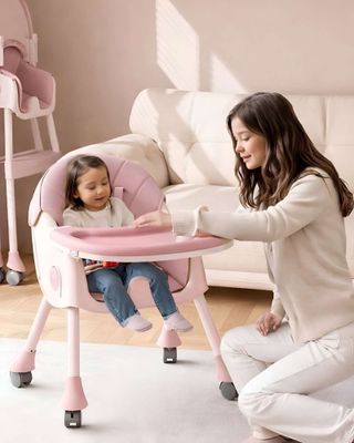 Imagen 2 del producto Silla de Comer para Bebé Multifuncional Reclinable 3 en 1 Rosa