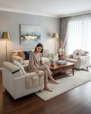 Imagen 2 del producto Juegos 3+1+1 de Cubre sillon reversibles con bolsas beige 