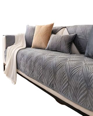 PACK DE 5 FUNDAS PARA SOFA CON DISEÑO DE LINEAS GRIS