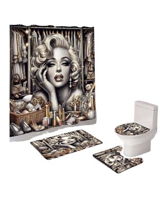 Imagen 2 del producto Juego 5 piezas con Cortina de baño de Tela Poliéster y  Forro de Ducha de Plástico J-19