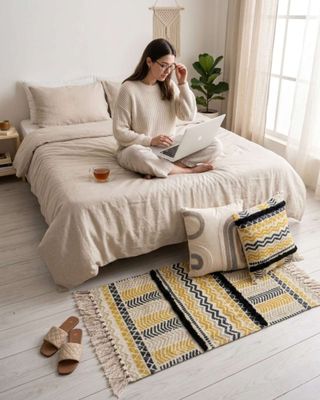 Imagen 2 del producto Pack Alfombra 60x90 cm + 2 Fundas de Cojín con Bordado Tufting y Flecos A2