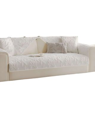 PACK DE 5 FUNDAS PARA SOFA CON DISEÑO HOJAS BLANCO