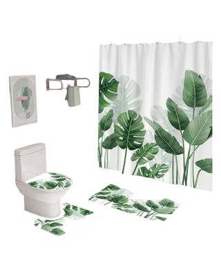 Imagen 2 del producto Juego 5 piezas con Cortina de baño de Tela Poliéster y  Forro de Ducha de Plástico J-2