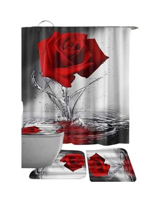 Imagen 2 del producto Juego 5 piezas con Cortina de baño de Tela Poliéster y  Forro de Ducha de Plástico J-14