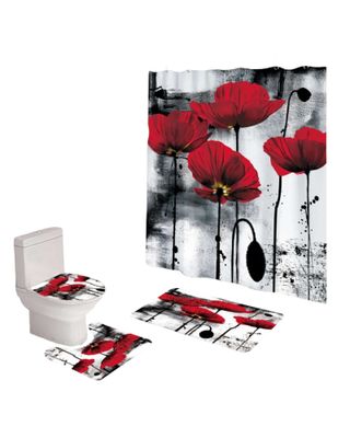 Imagen 2 del producto Juego 5 piezas con Cortina de baño de Tela Poliéster y  Forro de Ducha de Plástico J-12