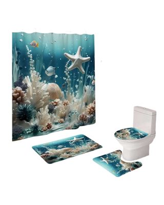 Imagen 2 del producto Juego 5 piezas con Cortina de baño de Tela Poliéster y  Forro de Ducha de Plástico J-8