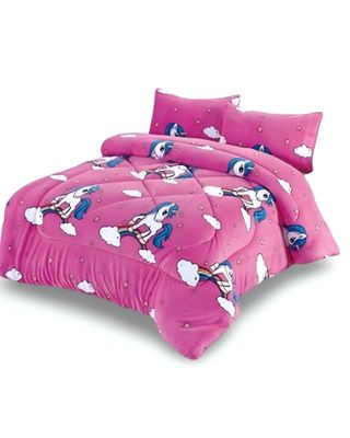 COBERTOR DE INVIERNO DISEÑO UNICORNIO CON ARCOIRIS PLUSH CON CHIPORRO PLAZA Y MEDIA S42