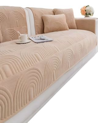 Imagen 2 del producto PACK DE 5 FUNDAS PARA SOFA CON DISEÑO DE CURVAS BEIGE