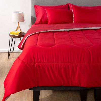 Imagen 2 del producto COMBO 37 PLUMON BICOLOR ROJO GRIS 2 PLAZAS