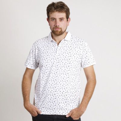 POLERA HOMBRE MC CUELLO POLO BLANCA / PLUMAS