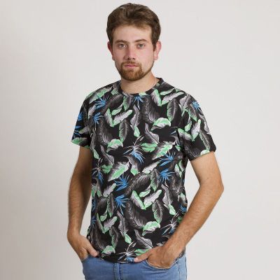 POLERA HOMBRE HAWAIANA MANGA CORTA NEGRA