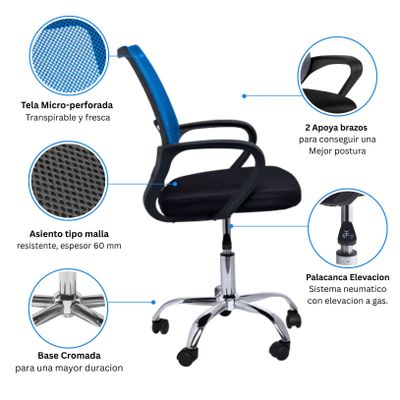 Imagen 2 del producto Silla Ejecutiva Ergonómica New York Air Mesh Azul – Con Altura Ajustable y Diseño Moderno