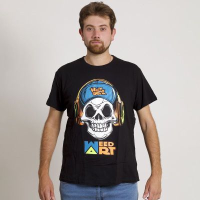 Imagen 1 del producto POLERA MANGA CORTA ESTAMPADA NEGRA CALAVERA MUSIC