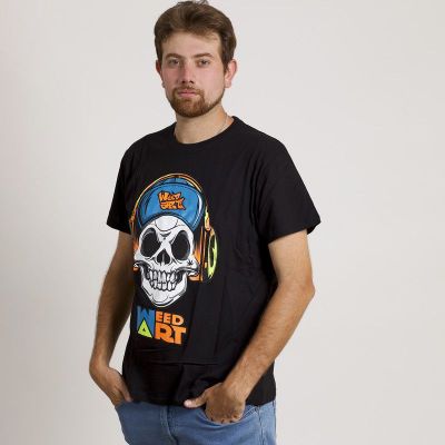 Imagen 2 del producto POLERA MANGA CORTA ESTAMPADA NEGRA CALAVERA MUSIC