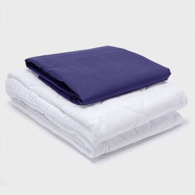 COMBO SABANA AZUL + CUBRECOLCHON 1,5 PLAZAS