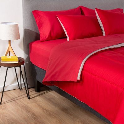 COMBO 1 PLUMON BICOLOR ROJO GRIS 1.5 PLAZAS