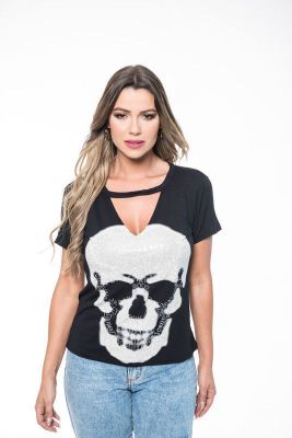 POLERA CHOKER PEDRERIA SKULL BLACK RC-7