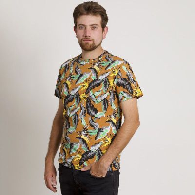 POLERA HOMBRE HAWAIANA MANGA CORTA CAFE
