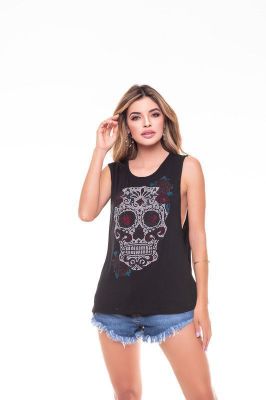 POLERA SML PEDRERIA WOMAN SKULL BLACK RC-1
