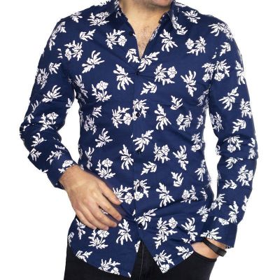 CAMISA HAWAIANA DIABOLO SLIM FIT MANGA LARGA AZUL