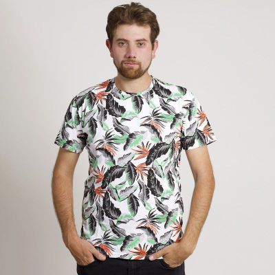 POLERA HOMBRE HAWAIANA MANGA CORTA BLANCA