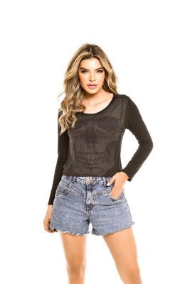 POLERA ML ESTAMPADA SKULL BLACK RC-3
