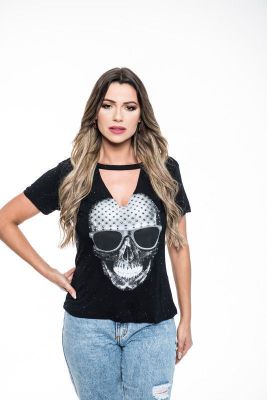 POLERA CHOKER PEDRERIA SKULL SMILE BLACK RC-8