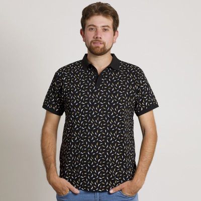 POLERA HOMBRE MC CUELLO POLO NEGRA / PLUMAS