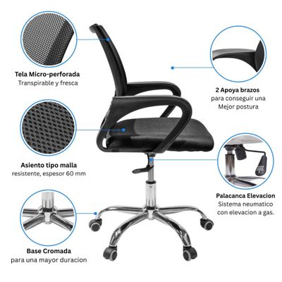 Imagen 2 del producto Silla De Oficina Ejecutiva Nueva York Ergonómica Respaldo Malla Negra Transpirable