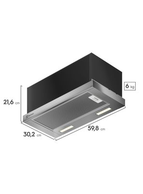 Imagen 2 del producto Campana Cocina Extractora Retráctil 60cm Luz LED DE6RS Inox
