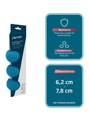 Imagen 2 del producto Pelotas Secadora Fensa 3 Unidades Reutilizable Preservación Tejidos