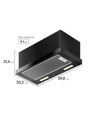 Imagen 2 del producto Campana Cocina extractora retráctil 60cm Luz Led DE6RI Negra