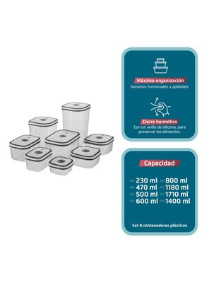 Imagen 2 del producto Set Contenedores de Plástico Herméticos Fensa 8 Unidades