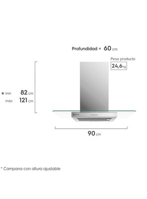 Imagen 2 del producto Campana Cocina Isla Decorativa 90cm Luz LED CE9IX Inox