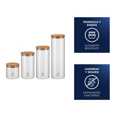 Imagen 2 del producto Set Contenedores Vidrio Herméticos Organizadores Tapa Bambú 4 Un