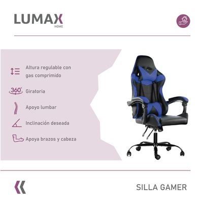 Imagen 2 del producto Silla Gamer Lumax Reclinable y Elevable Azul
