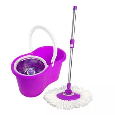 Mopa Giratoria 360 Con Canasto Metalico y Repuestos Morado