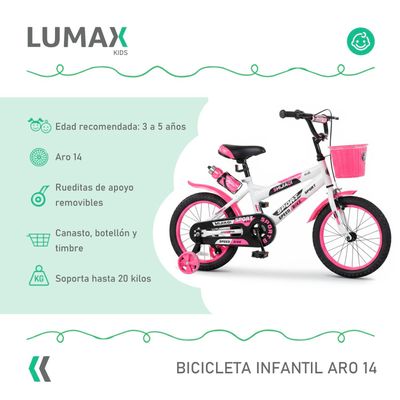 Imagen 2 del producto Bicicleta Infantil Lumax Aro 14 Color Rosa