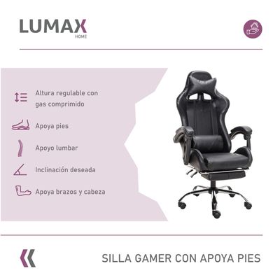 Imagen 2 del producto Silla Gamer Lumax Rom Con Apoyapies Negra