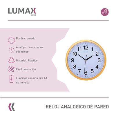 Imagen 2 del producto Reloj Analogico de Pared con Borde Cromado Dorado 30 cm