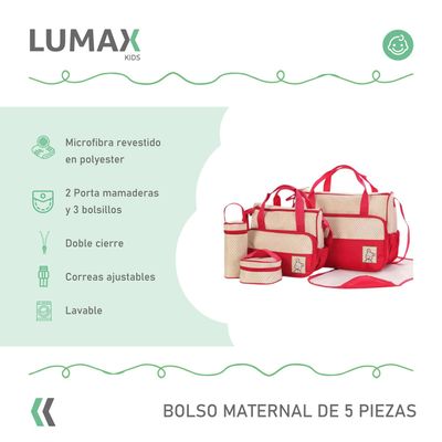 Imagen 2 del producto Bolso Maternal 5 Piezas Mudador Bebes Rojo
