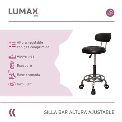 Imagen 2 del producto Silla Piso Bar Altura Regulable Respaldo y Ruedas
