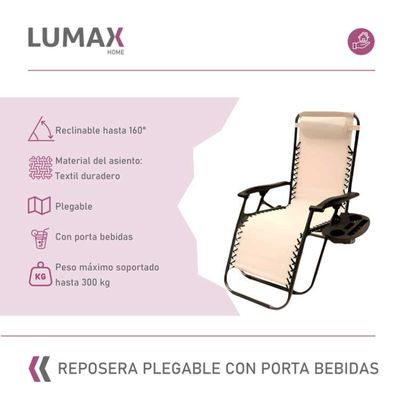 Imagen 2 del producto Silla Reposera Plegable Portatil Con Porta Bebidas Blanco
