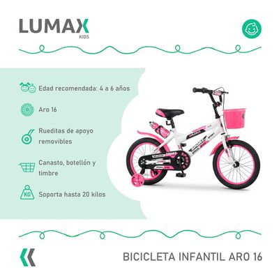 Imagen 2 del producto Bicicleta Infantil Lumax Aro 16 Rosado Con Rueditas